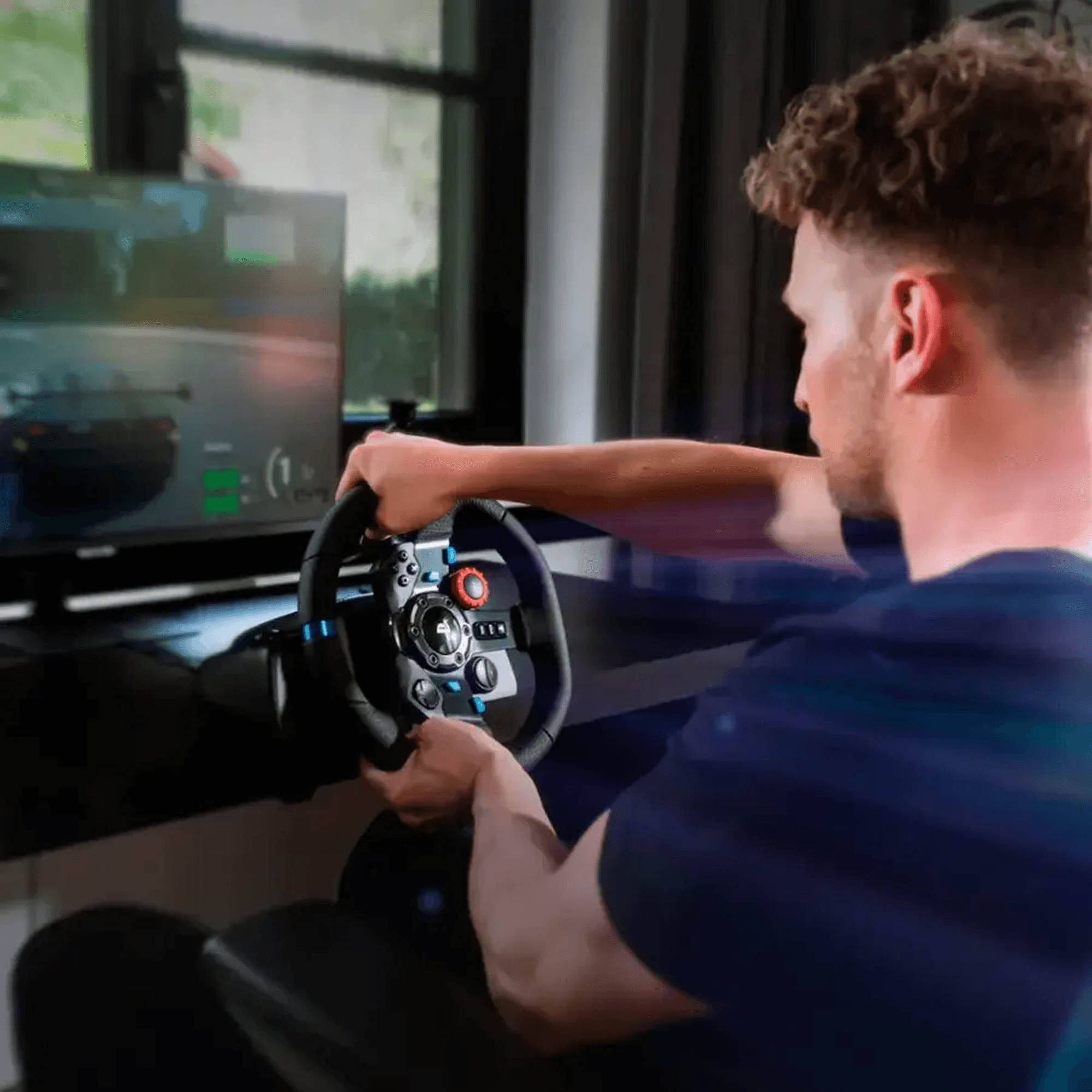 Logitech G29 racing wheel in use
