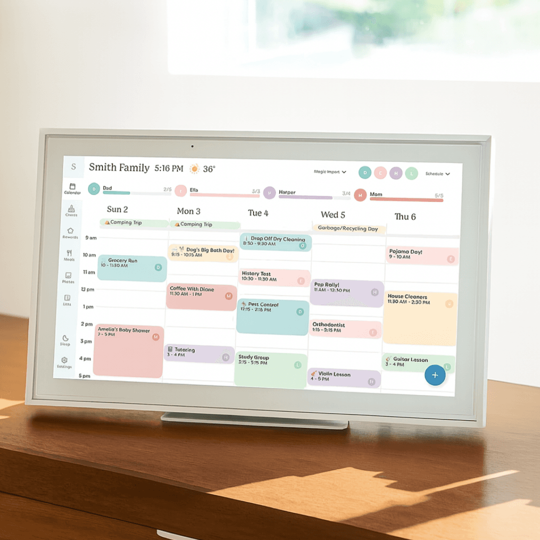 Skylight Calendar on family wall with weekly schedule displayed